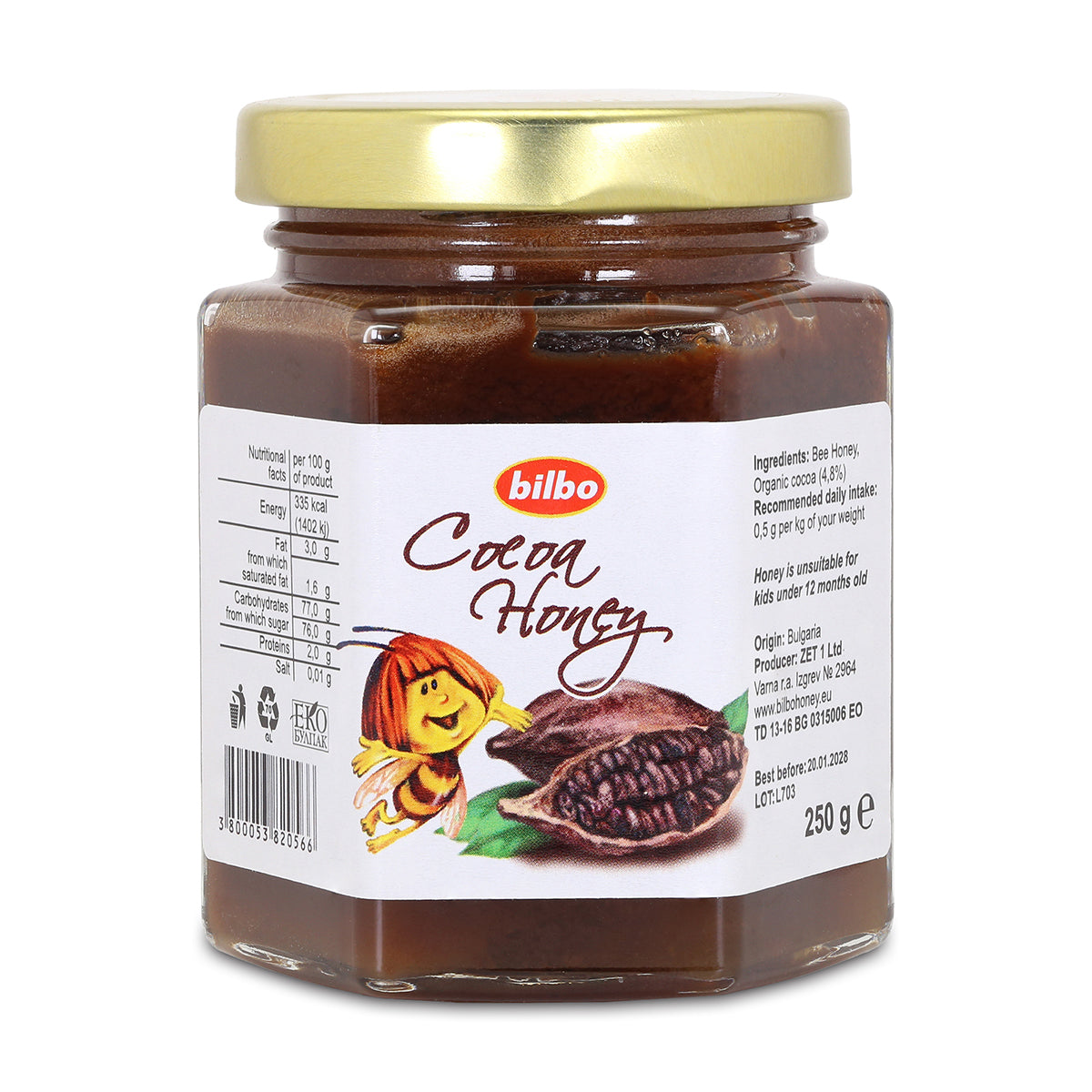 Bilbo syrový kakaový med • 250 g