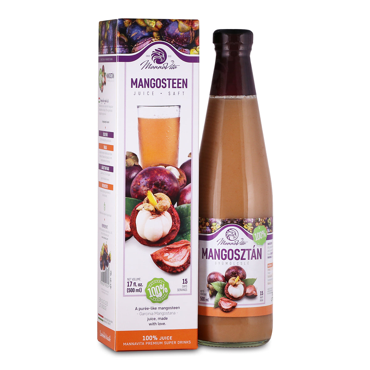 Mannavita Mangostan • 100% lisované čisté pyré • 500 ml
