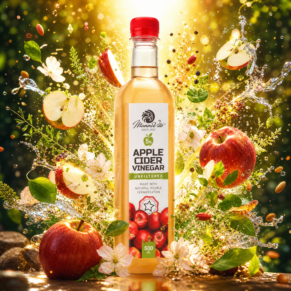 Mannavita nefiltrovaný Jablečný Ocet s dvojitou fermentací • 500 ml