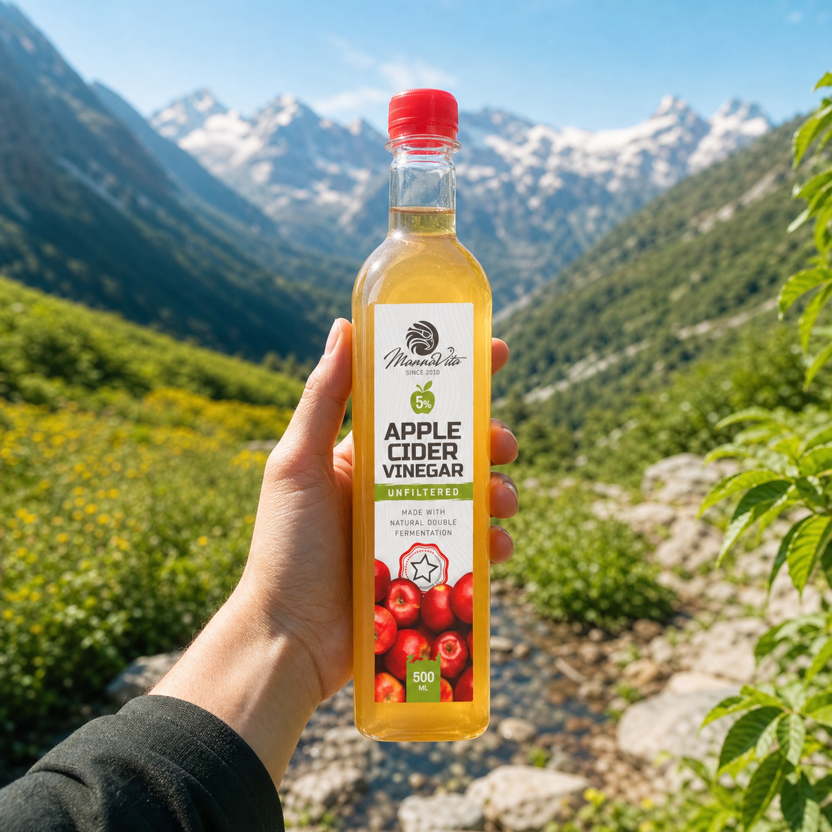 Mannavita nefiltrovaný Jablečný Ocet s dvojitou fermentací • 500 ml