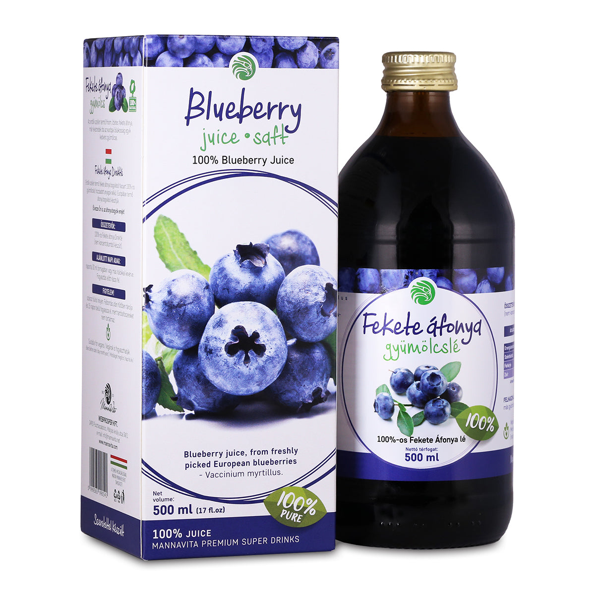 Mannavita Borůvková 100% lisovaná čistá šťáva • 500 ml