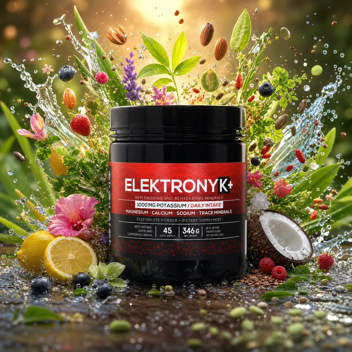 ElektronyK+ elektrolytový prášek • 1000 mg draslíku s glycinem • SLADKÝ, 402 g