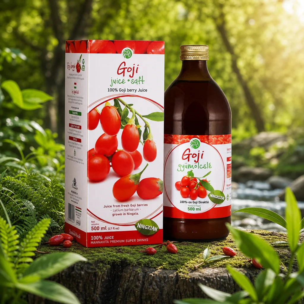Mannavita Goji – 100% lisovaná čistá šťáva z Kustovnice čínské • 500 ml