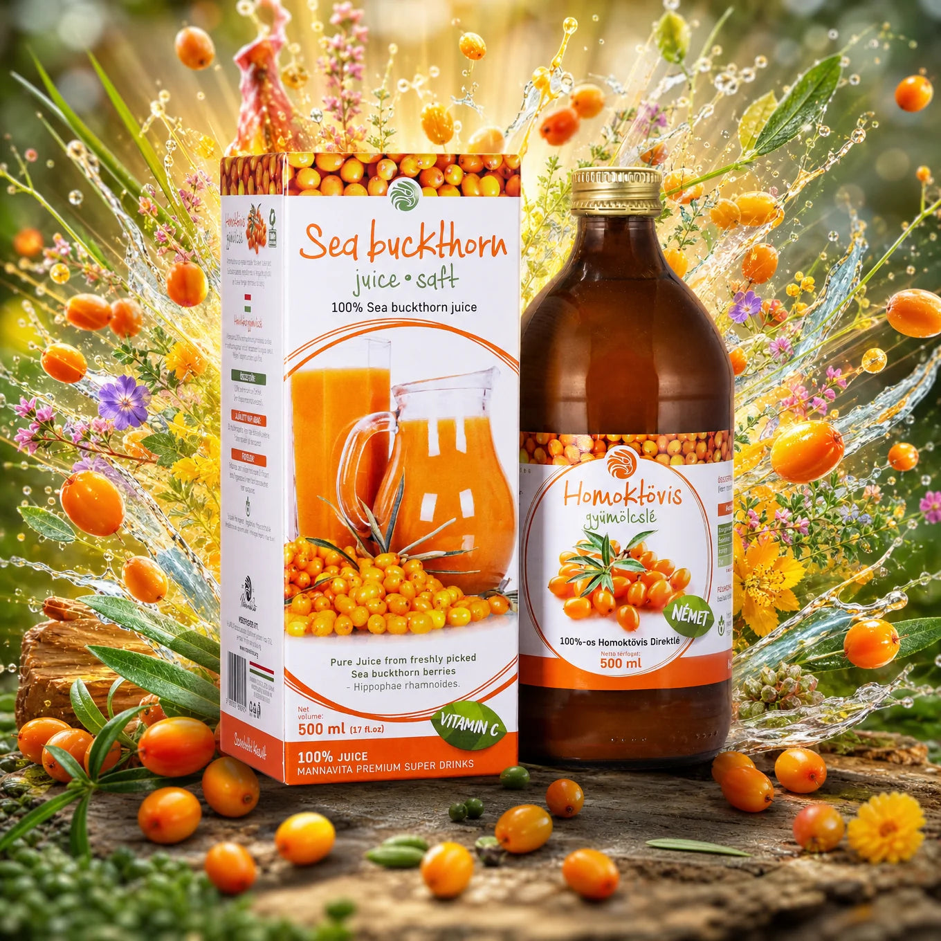 Mannavita Rakytník 100% lisovaná čistá šťáva • 500 ml
