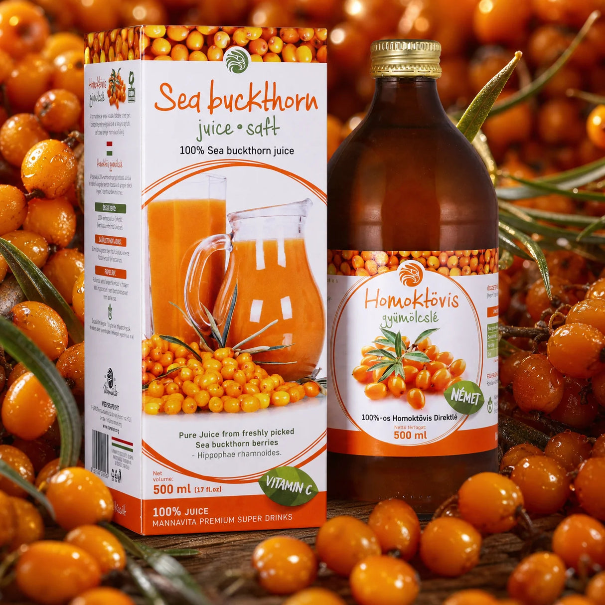 Mannavita Rakytník 100% lisovaná čistá šťáva • 500 ml